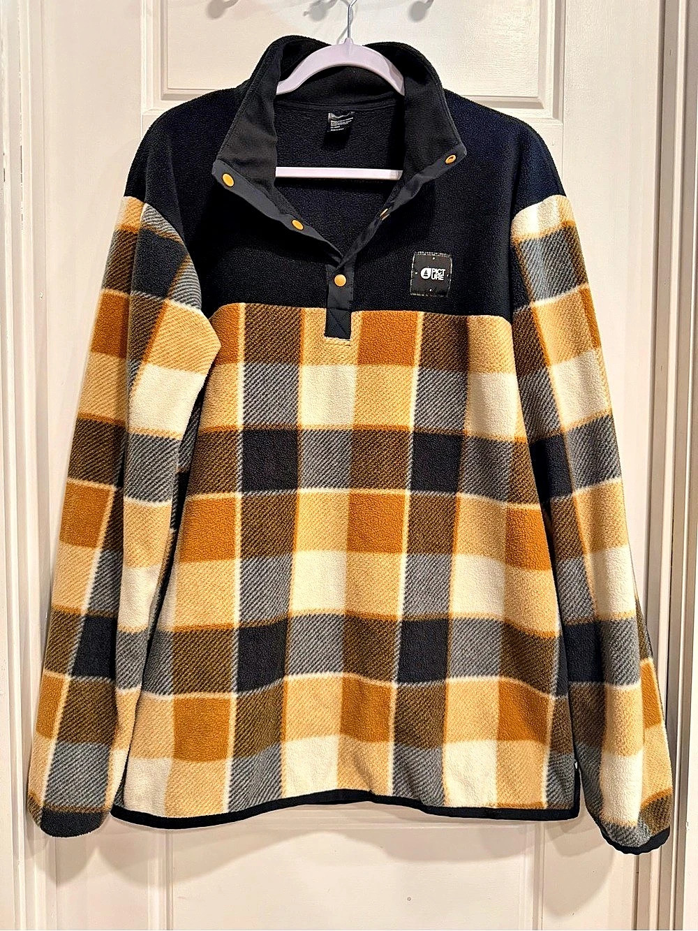 Picture Organic Clothing Arcca 1/4-Snap Fleece Plaid Pullover Jacket Brown &
